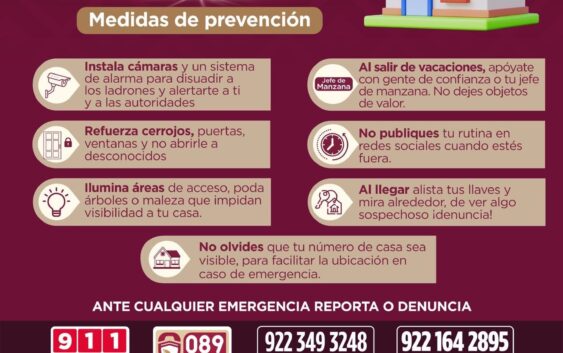 El Gobierno Municipal informa a la ciudadanía sobre las medidas de prevención para salvaguardar sus hogares y pertenencias.